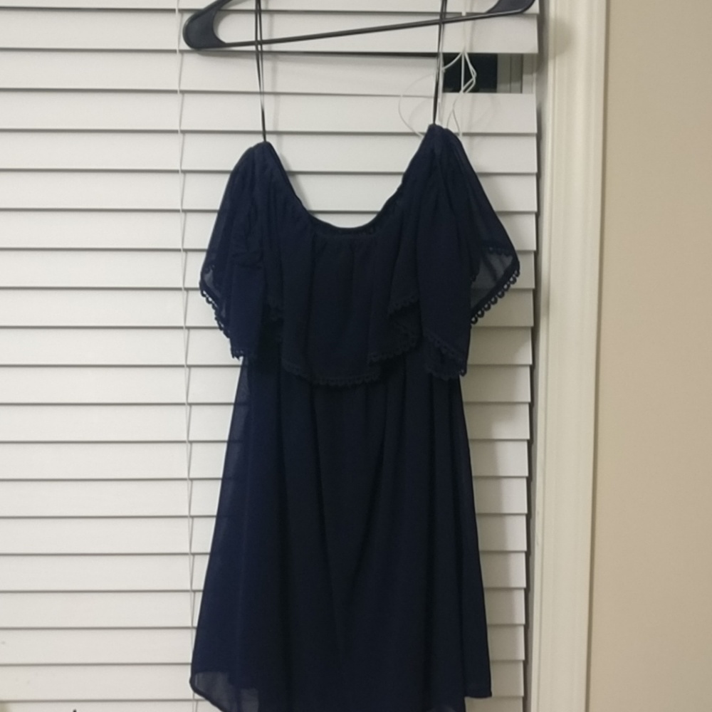 Navy blue cold shoulder dress